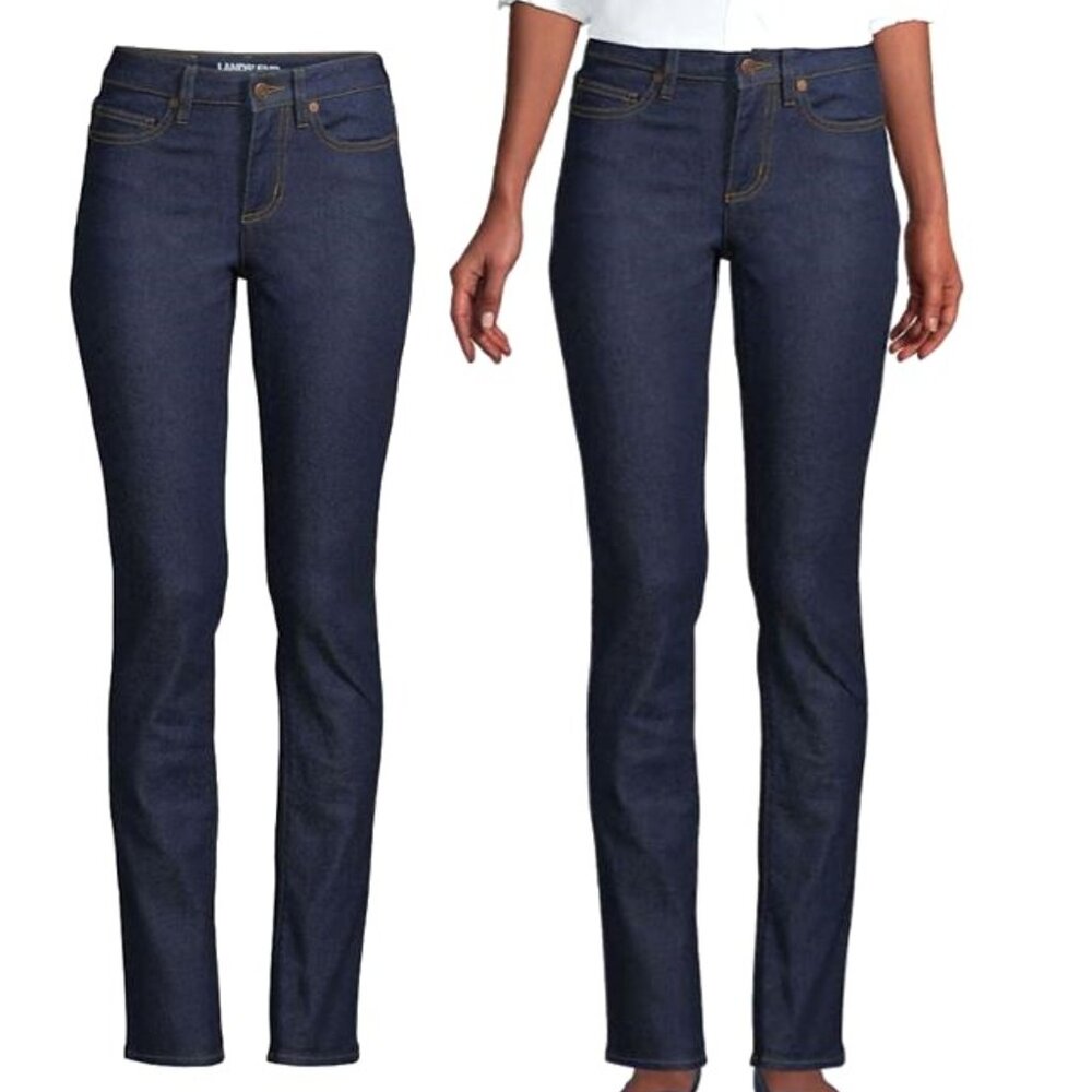 bundle 2 Pair Land’s End Dark Wash Mid-Rise Straight Jeans Size 2